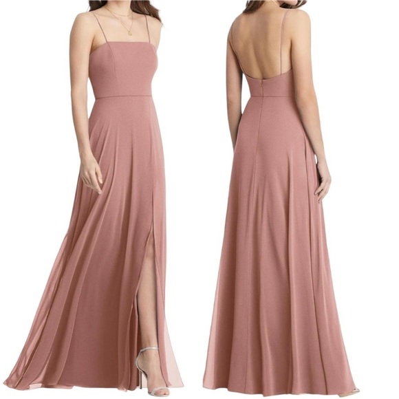 NWT LOVELY Elliott Square Neck Chiffon Maxi Dress Dessert Rose Size 4 - Picture 1 of 8